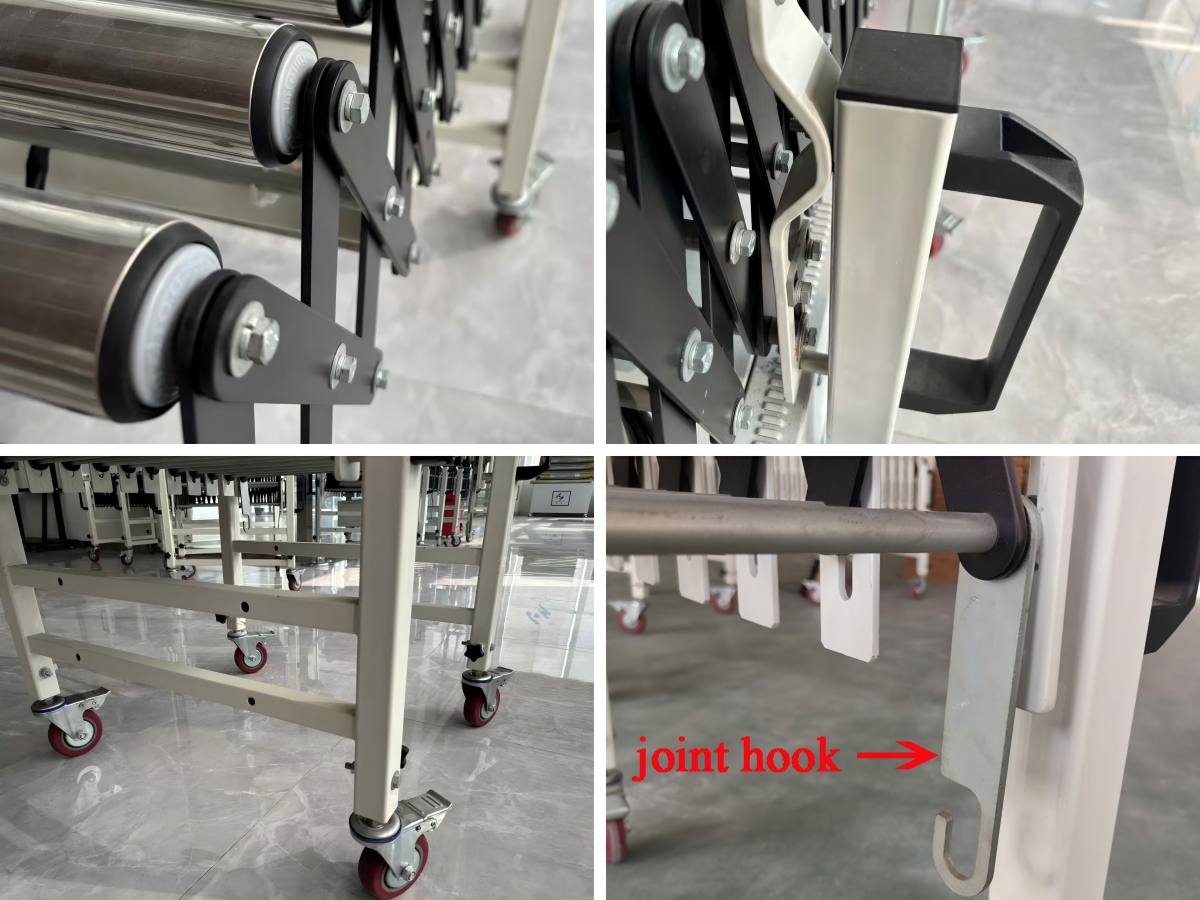 details of flexible expandable gravity roller conveyor تفاصيل ناقل الجاذبية المرن القابل للتوسيع
