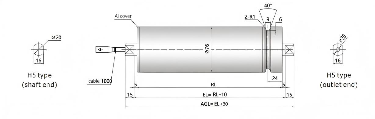 DGBL76 V-GROOVED T MOTOR Drive Dimension