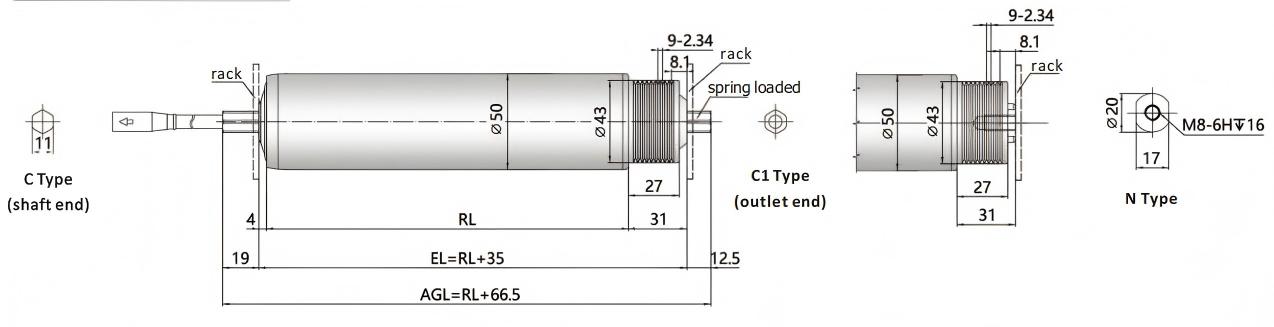 DGBL50A POLY-V حزام حزام محرك المحرك أبعاد الأسطوانة